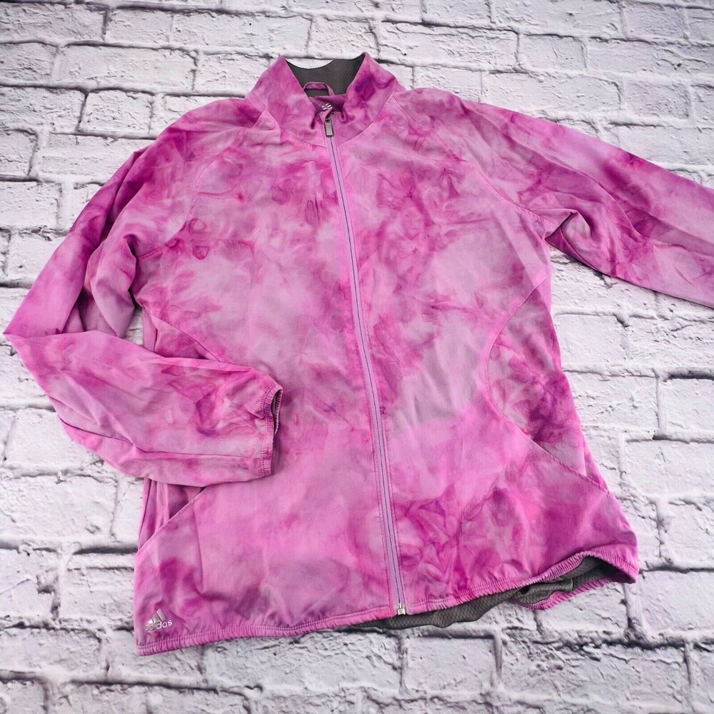 Adidas Windbreaker Jacket Large Purple Tie Dye Full Zip Long Sleeve Outdoor